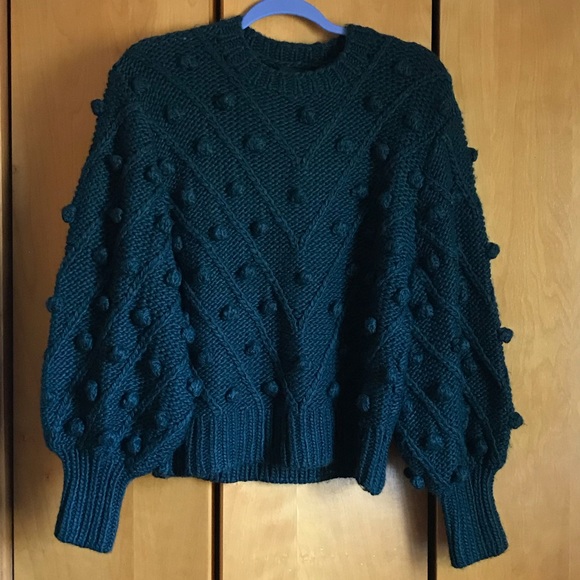 C/MEO Collective Sweaters - C/MEO Collective Trade Spaces Forest Green Chunky Knit Bobble Sweater Balloon